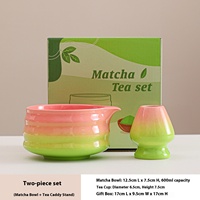 Lot de 2 bols à Matcha en céramique avec logo personnalisé et boîte de couleur Bol à Matcha rose dégradé avec bec verseur Support de fouet à thé Matcha