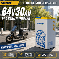 Batterie rechargeable Shizun 64V30AH LiFePO4 liquide avec GPS intelligent intégré en option, longue durée de vie, pour véhicules électriques
