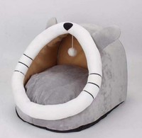Lit pour animaux de compagnie de Style dessin animé de maison de chat confortable d'hiver chaud avec lit de chat en coton à motif solide en fausse fourrure et tissu