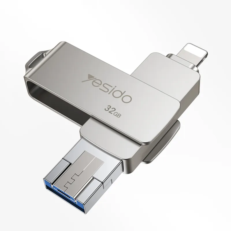 YESIDO Disk Kartu Memori 3 In 1, Flash Drive USB OTG Mikro dengan 128G 64G 32G 16G untuk iPhone