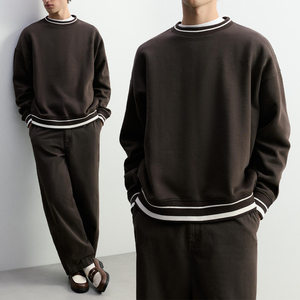 Sudaderas KingSen personalizadas con logotipo bordado, de algodón y felpa, 400gsm, cuello redondo, estilo retro, oversize, para hombre. - Product Image 1