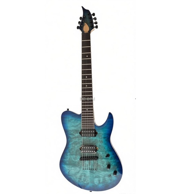Weifang Rebon 7 String Burl Maple Electric Guitar in Blue Sunburst Colour
