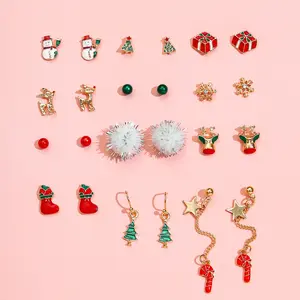 Christmas Earrings Merry Christmas Decor for Home 2020 Navidad Stud Earrings New Year Gift 2021 for Girl Xmas Ornaments