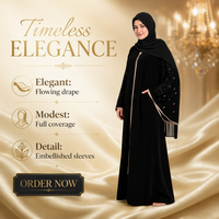 Op maat gemaakte zwarte geborduurde Abaya groothandel, moslim Eid klokmouw islamitische vrouwen Abaya jurk