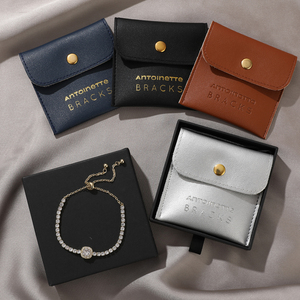 Eco-Friendly PU Leather Jewelry <b>Pouch</b> Custom Logo Snap Button Closure <b>Mini</b> Envelope Bag For Jewelry Packaging - Product Image 4