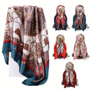 Foulards carrés en satin de polyester de 90 cm, design élégant et tendance, imprimés pour femmes, hijab, protection solaire automne, foulards de poignet - Vente en gros - Product Image 1