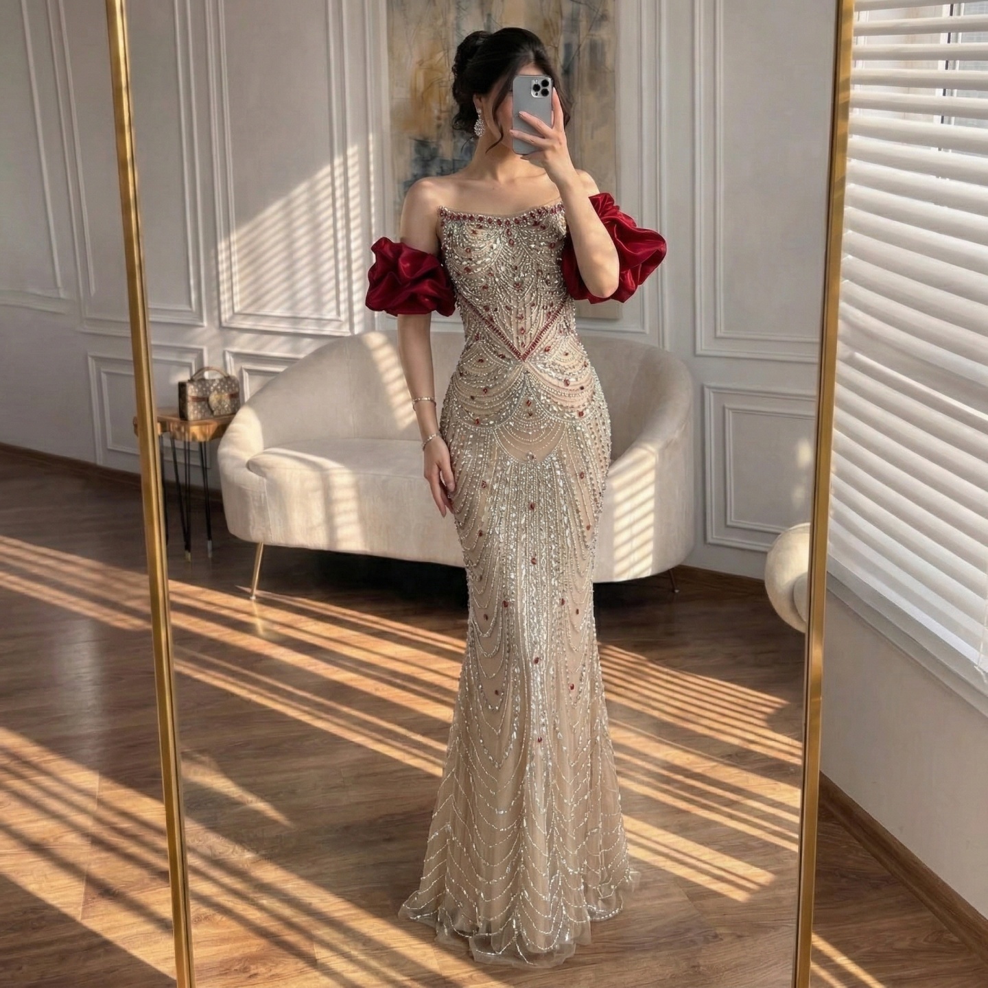 sachin and babi light blue dress Wine Red Burgundy Velvet Prom Dresses High Neck Gold Appliques Black Girl  African Girl Evening Formal Gowns sold by Wedding store on Storenvy main image 0