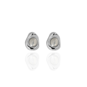 WMEL125 Pendientes de calcedonia blanca de moda S925 Plata de Ley 925 Stud de piedras preciosas con chapado en oro para bodas - Product Image 2