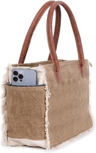Bolso de Hombro de Lona Hecho a Mano al por Mayor para Mujer con Detalles de Cuero Premium, Bolso Tote Elegante para el Trabajo, Viajes y Compras - Product Image 3