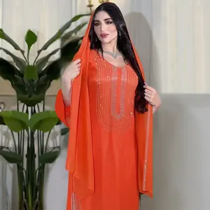 Rita Nieuwe Ramadan Dubai Bescheiden Effen Grote Damesjurk Modieuze Hot Diamond Robe Moslim Vrouwen Tulband Abaya Jurk