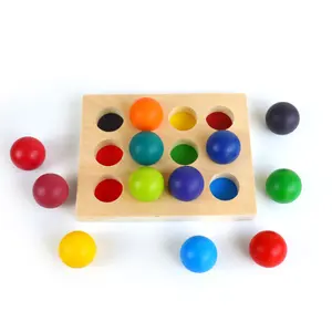 Montessori Colored Matches Sorting Board Rainbow Wooden Balls With Tray