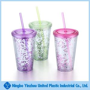 Vaso de Plástico de Doble Pared con Lentejuelas Bonitas y Económicas al por Mayor, Vaso de Plástico Colorido con Pajita para Promoción - Product Image 2