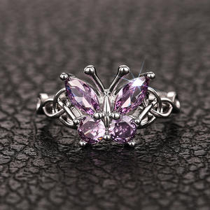 Anillo de Mariposa T0328 de Plata 925 con Cristal de Corte Marquesa y Engaste de Diamantes de Imitación, Anillos Finos para Uso Diario de Mujer - Product Image 1