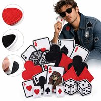 Lot de patchs brodés thermocollants et à coudre pour casino, cartes à jouer, poker, as, dés, cœurs, piques, clubs, diamants
