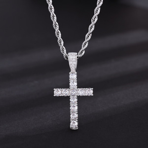 Cross Pendant Necklace Gold Silver Zinc Alloy Micro Insert Zircon Men's Hip Hop Jewelry Party Fashion - Product Image 3