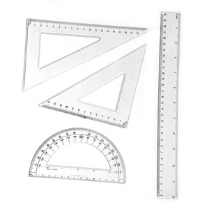 Juego de Reglas Triangulares y Cuadradas de Plástico Transparente de 30 cm, con Transportador de Ángulos, para Niños, en Promoción - Product Image 3