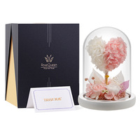 TC Mini mezcla de colores flor eterna árbol de amor en cúpula de cristal decoración para el Día de San Valentín cumpleaños Rosa preservada y regalo de plantas