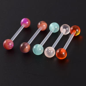 2024 nouveau 8 pièces/lot doux acrylique haltère langue Piercing langue anneaux clignotant poudre plastique mamelon anneau oreille Piercing bijoux - Product Image 5