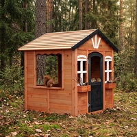 Moderna Casita de Juegos Prefabricada de Madera de Abeto para Exteriores con Ventanas y Porche, Puerta Segura para Patio Trasero, para Niñas