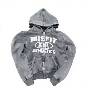Sweat-shirt à capuche gris foncé délavé à l'acide de haute qualité, coupe lourde, épaules tombantes, imprimé athlétique, vente en gros, streetwear - Product Image 1