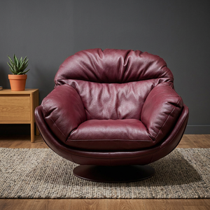 Modern Egg Chair Genuine Leather Burgundy Solid Back Revolving Living Room Furniture Metal Legs Home Decor - Product Image 4