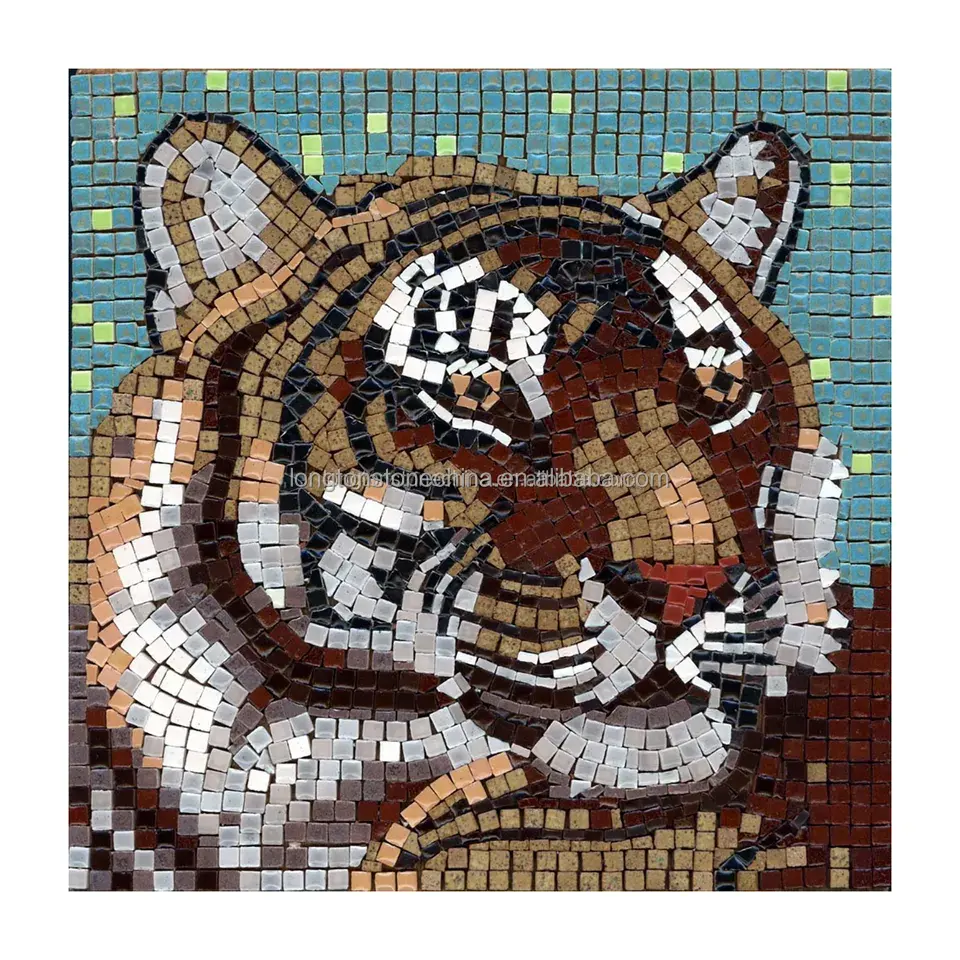 Buatan tangan keramik ubin mikro ikan persegi harimau 5mm mosaik Mini ubin mosaik lukisan mosaik ubin Mural kustom