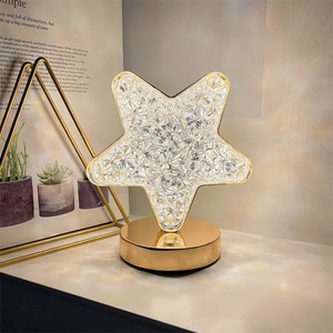 Luz de mesa de cristal acrílico 3D estrella Luna <span class=keywords><strong>Squier</strong></span> luces nocturnas redondas brillo ajustable USB LED tricolor atenuación lámpara de escritorio - Product Image 4