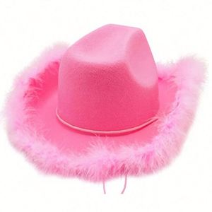 Sombrero de Vaquera Rosa con Borde de Plumas, Casual, para Exteriores, con Luces, al por Mayor - Product Image 6