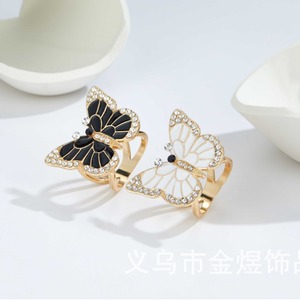 Butterfly Scarf Buckle Zinc Alloy Crystal Rhinestone Women's Party Brooch Black White Bezel Setting - Product Image 3