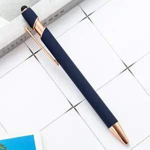 Promotional Novelty Metal Stylus Ball Pen With Custom Engraved Lasers Green Rose Gold Logo For Touch Screen Cheap Gift Ballpoint