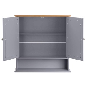 Mobiletto Moderno da Parete per <span class=keywords><strong>Cucina</strong></span> e Bagno con Ante a Specchio, Ripiano Aperto, Top in Legno, Organizzatore Salvaspazio - Product Image 4