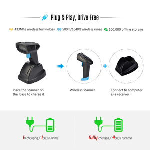 เครื่องสแกนบาร์โค้ด QR ไร้สาย433MHz ระยะไกล2D เครื่องอ่านบาร์โค้ดพร้อมฐานชาร์จ - Product Image 6