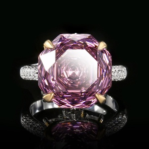 High Quality Jewelry Eco-friendly Copper Gold Plated Claw Set Rose Cut 14*14MM Zircon Pink Stone <b>Adjustable</b> <b>Ring</b> for Feminine - Product Image 4