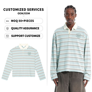 YOFA Maglietta <span class=keywords><strong>Polo</strong></span> Rugby a Maniche Lunghe 100% Cotone per Uomo, Traspirante, Sportiva, a Righe, con Logo Personalizzato Serigrafato, Colore Personalizzato OEM - Product Image 1