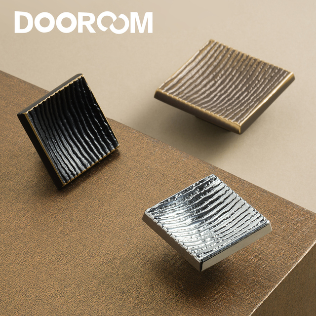 DOOROOM Hot Sale Brass Furniture Knobs square Personalized Wood Grain Cabinet Drawer Dresser Pulls
