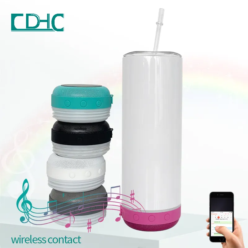 Nuovo arrivo 20oz tazze di acqua termica digitale impermeabile intelligente musica Tumbler USB caricabatterie rivestito in polvere altoparlante Tumbler in bianco