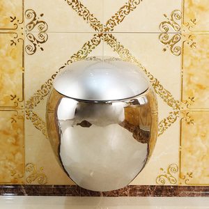 โถสุขภัณฑ์แบบแขวนผนังเคลือบเงา รูปทรงไข่ สีเงิน พร้อมถังเก็บน้ำแบบซ่อน - Product Image 3