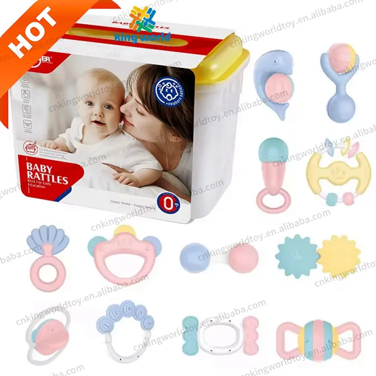 King World 12 peças caixa de armazenamento para bebês recém-nascidos chocalhos conjunto de brinquedos chocalhos para bebês