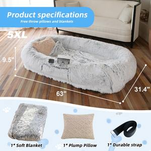 Menschliches Hunde bett, 63 ''x 31,4'' x 9,5 ''Größe für Sie und Haustiere, wasch bares Kunstpelz-Hunde bett für Menschen, die einschlafen, ortho pä disch - Product Image 2