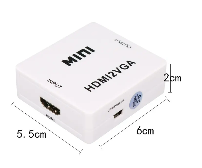 Factory Price Full HD 1080P White Color Mini VGA To HDMI Converter 3.5 Audio HDMI2VGA for PC Laptop Display Projector
