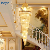 Lustre suspendu moderne de luxe en cristal, grande lampe LED pour villa duplex, escalier, hall d'hôtel, salon, escalier rotatif