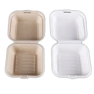 Zuckerrohr Bagasse Burger Hot Selling Take Away Lebensmittel verpackung Papier box Clam shell Container Boxen Moderner Luxus 15-35g Akzeptieren