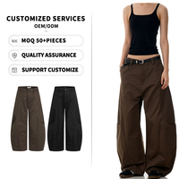 Pantalon décontracté ample YOFA pour homme, 100 % coton, avec coutures courbées, coupe large, style minimaliste et élégant, OEM ODM
