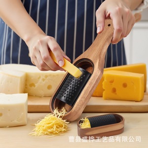 <b>Cheese</b> Grater With Wooden Box Stainless Steel Blade Multi Functional For <b>Cheese</b> Fruit Vegetable Shredding - Product Image 5