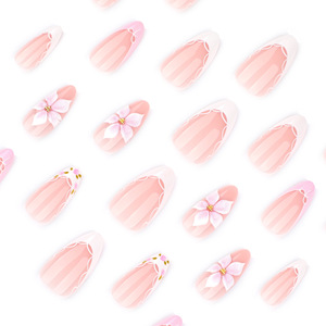 <span class=keywords><strong>Faux</strong></span> Ongles de Luxe en Amande Française avec Fleurs 3D, <span class=keywords><strong>Kit</strong></span> d'Ongles à Presser Roses de Haute Qualité en Gros - Product Image 4