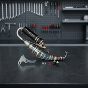 RC-One Malossi Crankcase Minarelli Version Complete Exhaust 8.1 R-18 100cc New Stainless Steel Racing Muffler Pipe - Product Image 3