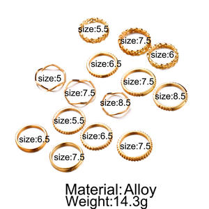 Set di 14 <span class=keywords><strong>Anelli</strong></span> Vintage Bohémien a Forma di Cuore Placcati Argento e Oro per Donne - Product Image 6