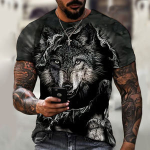 Venta al por mayor de camisetas personalizadas para hombres 3D impreso Ice Fire Wolf Horror Series Fierce Werewolf Street Cool transpirable Top de punto - Product Image 5