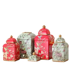 方形红色客厅装饰创意玫瑰花瓶陶瓷小容器