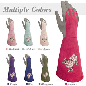 Guantes de cuero con estampado de Cactus para mujer, manguitos largos suaves para trabajo y jardinería - Product Image 1